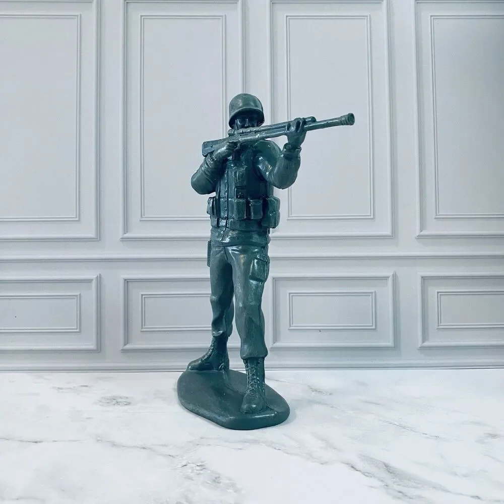 Green Standing Army Soldier with Gun Ornament Vintage Toy Style Sculpture